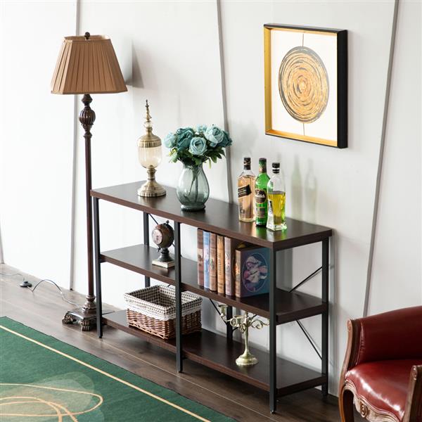 (140x34x76cm) Industrial Style Cross Porch Table on the Back of the Third Floor Black Walnut Color