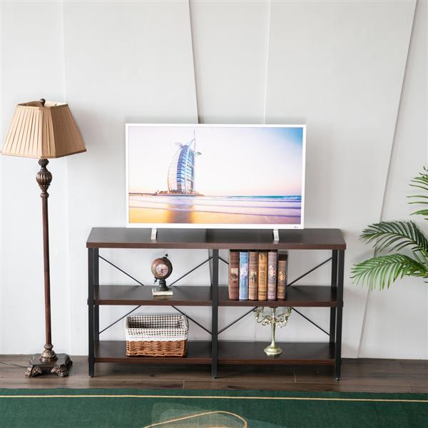 (140x34x76cm) Industrial Style Cross Porch Table on the Back of the Third Floor Black Walnut Color