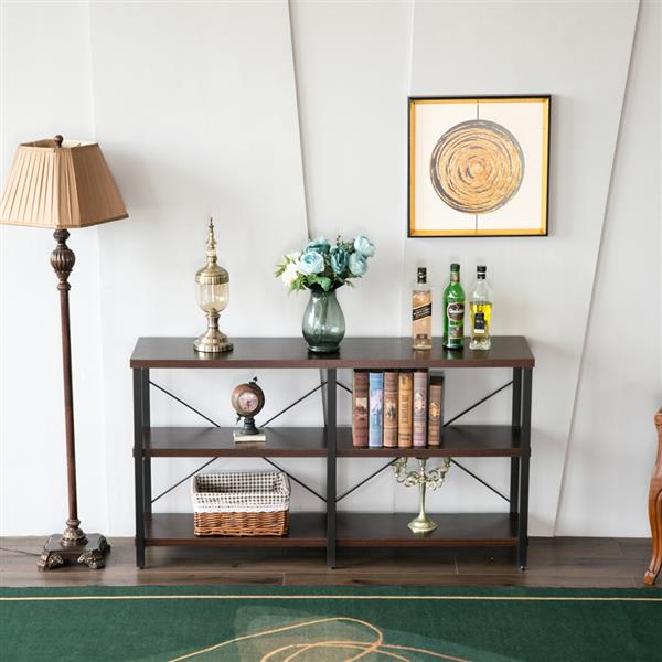 (140x34x76cm) Industrial Style Cross Porch Table on the Back of the Third Floor Black Walnut Color