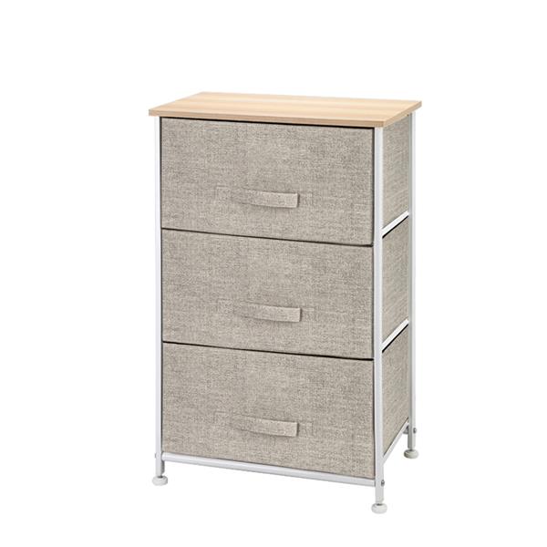 3-Tier Dresser Drawer, Storage Unit with 3 Easy Pull Fabric Drawers and Metal Frame, Wooden Tabletop, for Closets, Nursery, Dorm Room, Hallway, Grey