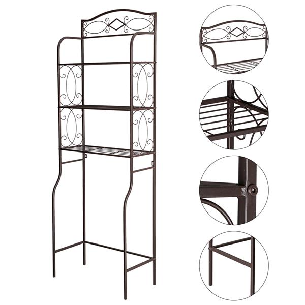 3 Tier Metal Over The Toilet Shelf-Coffee