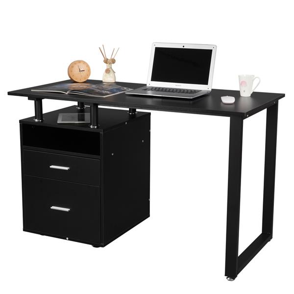 Pipe Rack Two Drawers Computer Desk Black