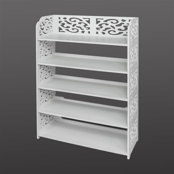 Wood-plastic Board Five Tiers Carved Shoe Rack White B