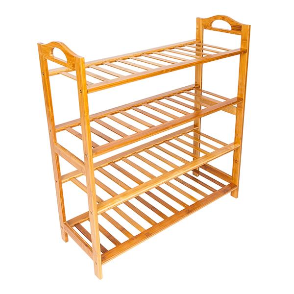 Concise 12-Batten 4 Tiers Bamboo Shoe Rack Wood Color