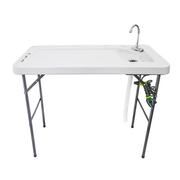 BXTY118 Outdoor Folding Multifunctional Fish Table Picnic Table with Spray Gun & Faucet White