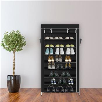 10 Tiers Shoe Rack with Dustproof Cover Closet Shoe Storage Cabinet Organizer Black 