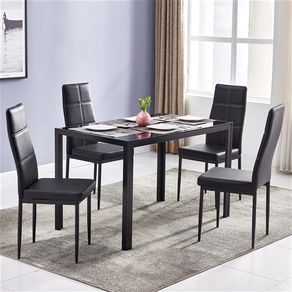 Simple Assembled Tempered Glass & Iron Dinner Table Black