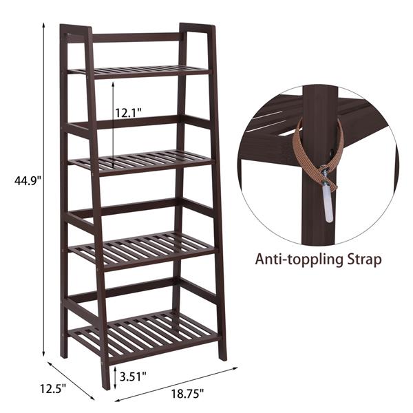 100% Bamboo Bookshelf, Multi - Functional Adjustable 4-Layer Shelf, Can Be Used In Living Room, Study, Bedroom, Etc., 48*32*115cm Dark Brown