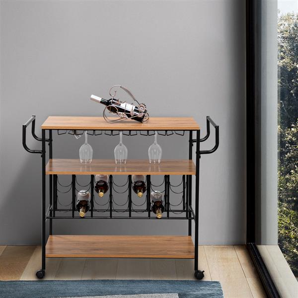 Industrial Wine Rack Cart Kitchen Rolling Storage Bar Wood Table Serving Trolley