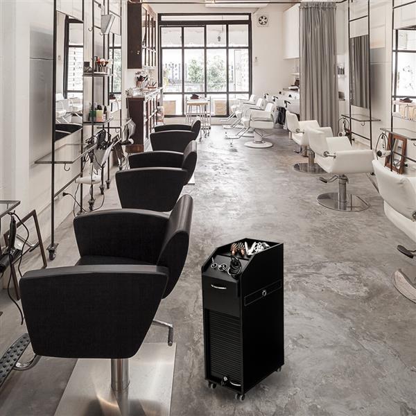 Salon Trolley Storage Cart with Lockable Rolling Wheels Beauty Hair Dryer Black