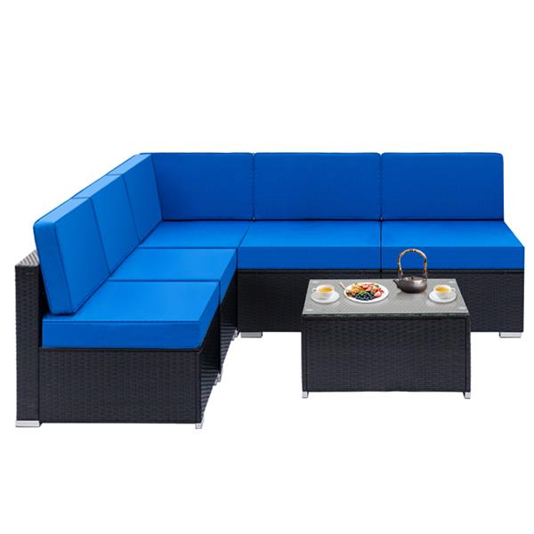 Fully Equipped Weaving Rattan Sofa Set with 2pcs Corner Sofas & 4pcs Single Sofas & 1 pcs Coffee Table Black-Single Sofa