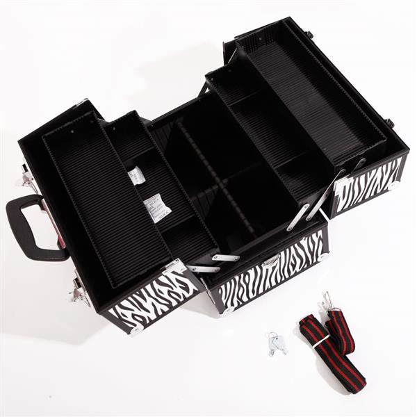SM-2083 Aluminum Alloy Makeup Train Case Jewelry Box Organizer White Zebra Stripe