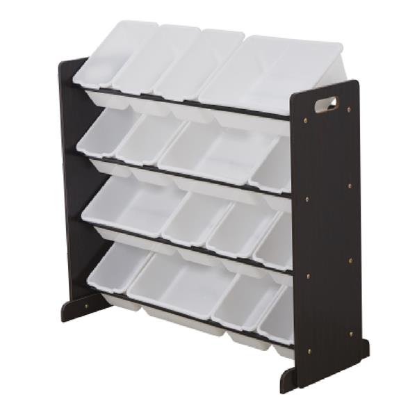 Wooden Kids' Toy Storage Organizer with 16 Plastic Bins,X-Large, Espresso / White