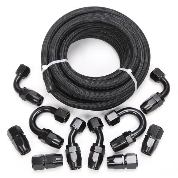 10AN 16-Foot Universal Black Fuel Pipe   10 Black Connectors