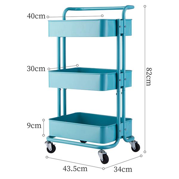 3-Tier Home Kitchen Storage Utility cart with handle-Turquoise