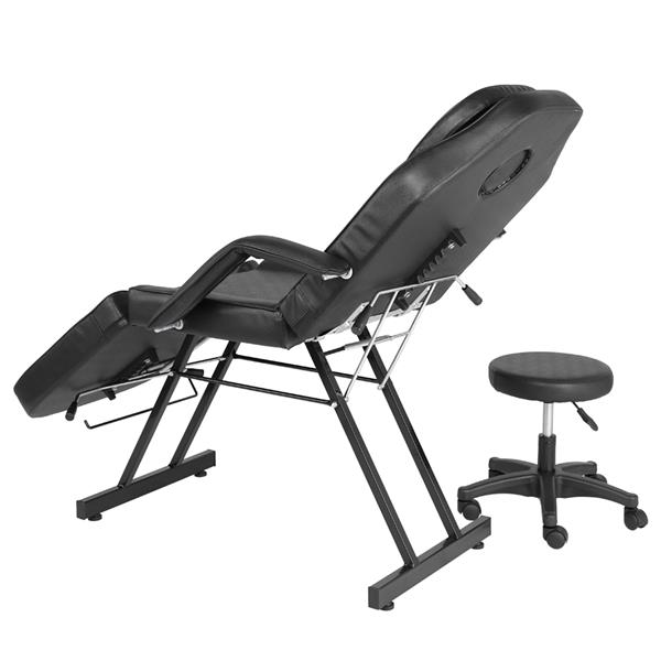 Adjustable Beauty Salon SPA Massage Bed Tattoo Chair with Stool Black