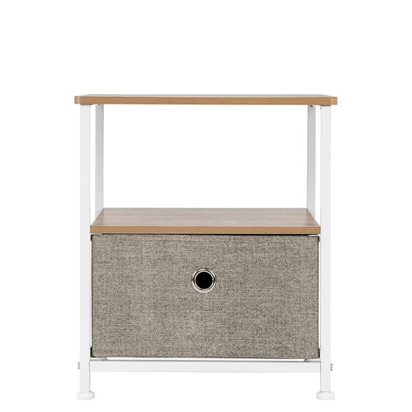 Nightstand 1-Drawer Shelf Storage- Bedside Furniture & Accent End Table Chest For Home, Bedroom, Office, College Dorm, Steel Frame, Wood Top, Easy Pull Fabric Bins Linen / Natural