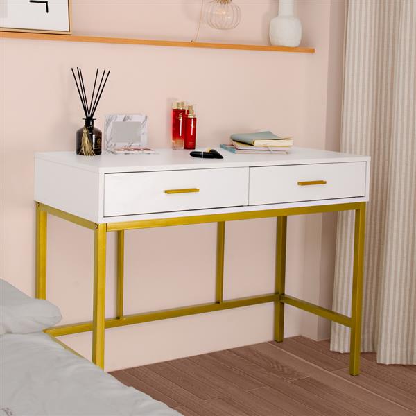 Single Mirror With 2 Drawers And Light Bulbs, Steel Frame Dressing Table White