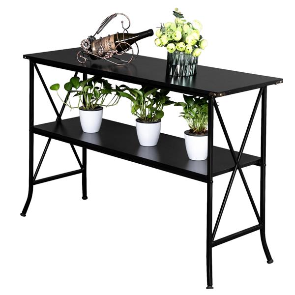 Black MDF Countertop Black Wrought Iron Base 2 Layers Console Table