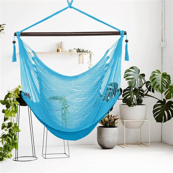 Caribbean Large Hammock Chair Swing Seat Hanging Chair with Tassels Light Blue