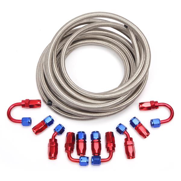 4AN 20-Foot Universal Silver Fuel Pipe   10 Red and Blue Connectors