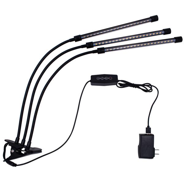 ZX-QGP-30W Dimmable Three-Tube Clip Plant Lamp Full Spectrum Warm White 3000K 60LED Black (Actual Power 18W)