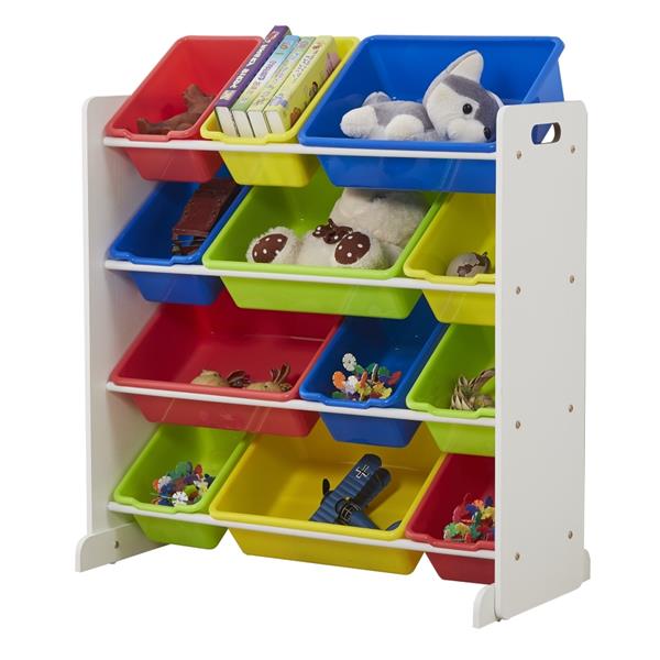 Kids' Toy Storage Organizer with 12 Plastic Bins, White / Primary