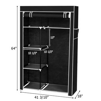 64" Portable Closet Storage Organizer Wardrobe Clothes Rack with Shelves Black 