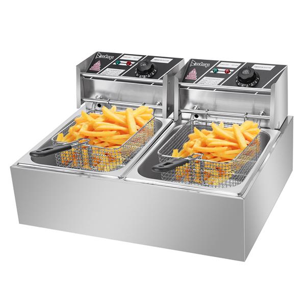 EH82 2500W 220-240V 12.7QT/12L Stainless Steel Double Cylinder Electric Fryer UK Plug