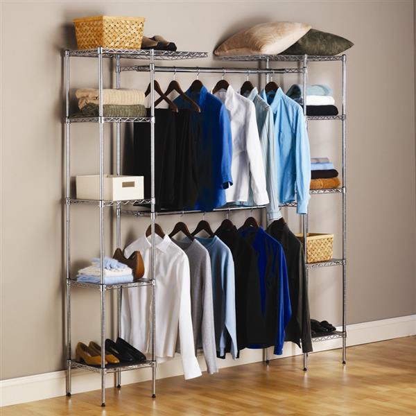 Custom Closet Organizer Shelves System Kit Expandable Clothes Storage Metal Rack