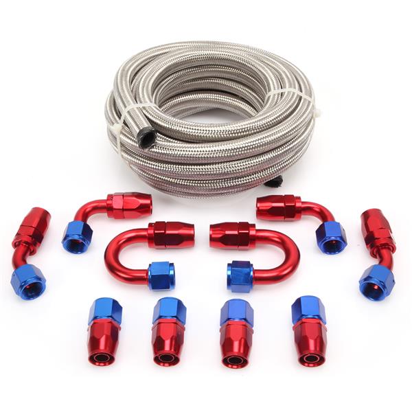 10AN 20-Foot Universal Silver Fuel Pipe   10 Red and Blue Connectors