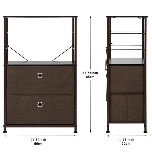 Nightstand 2-Drawer Shelf Storage - Bedside Furniture & Accent End Table Chest For Home, Bedroom, Office, College Dorm, Steel Frame, Wood Top, Easy Pull Fabric Bins,  Brown