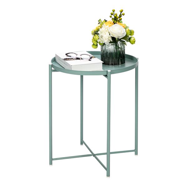Round Metal Countertop And Cross Base Wrought Iron Living Room Side Table Green
