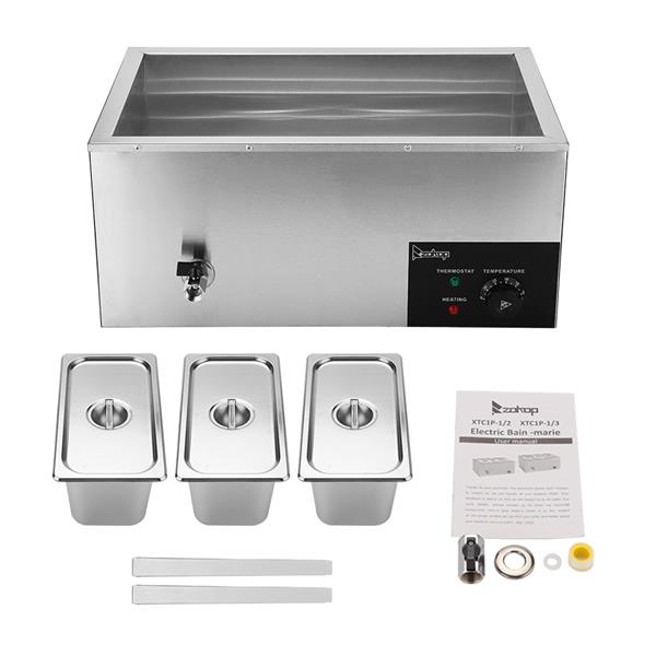 XTC1P-1/3 110V 600W 6.9QT/6.5L 3 Cells Bain Marie Food Warmer