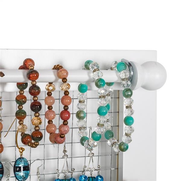 Jewelry Manager - Wall Mounted Jewelry Stand With Detachable Bracelet Bar, Shelf And 16 Hooks - Perfect Earrings, Necklaces And Bracelet Stand - White