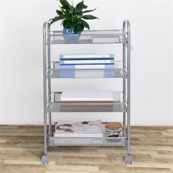 Honeycomb Mesh Style Four Layers Removable Storage Cart Silver