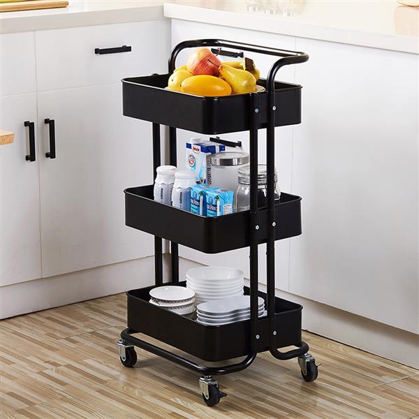 3-Tier Home Kitchen Storage Utility cart with handle-Black