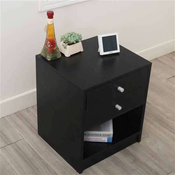 40 x 36 x 47cm Round Handle Night Stand with Two Drawer Black