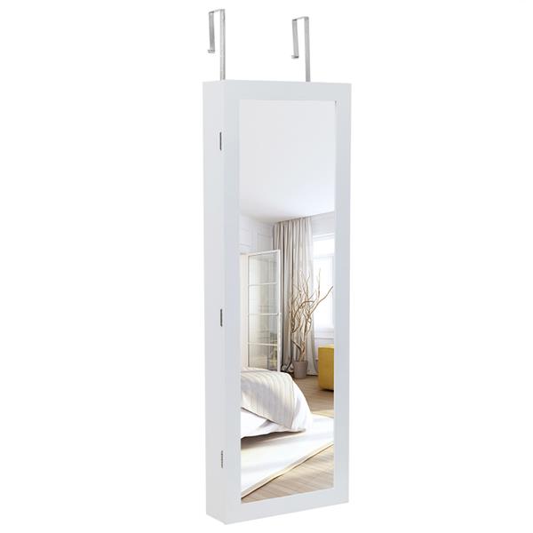 Non Full Mirror Wooden Wall Mounted 4-Layer Shelf, 2 Drawers, 8 Blue Led Lights, Jewelry Storage Mirror Cabinet - White