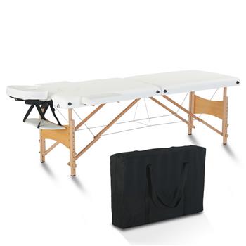 84\\" 2 Sections Folding Portable Beech Leg Beauty Massage Table 60CM Wide Adjustable Height White