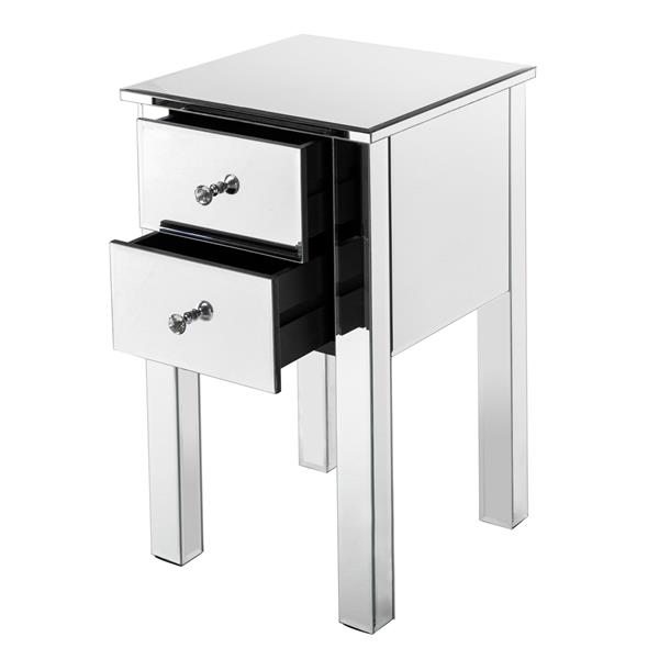 Modern and Contemporary Mirrored 2-Drawers Nightstand Bedside Table Silver