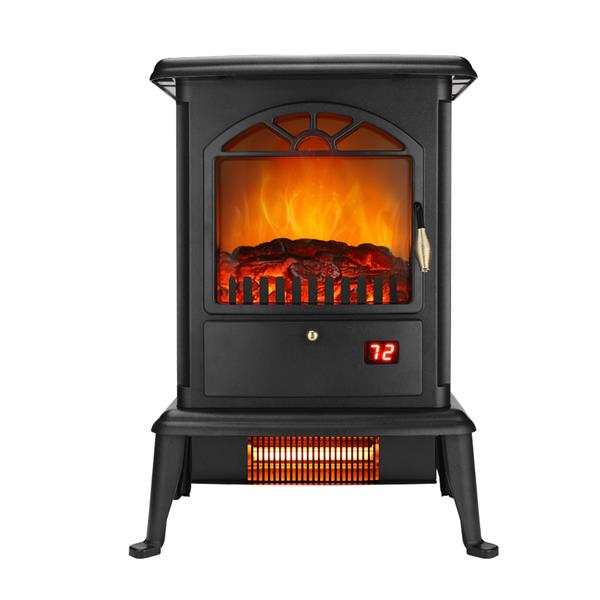 American Standard HT1217 1500W Freestanding Three-door Glass 3D Flame Fireplace with Remote Control/Fake Firewood/Single Color/3 Quartz Tubes/Black