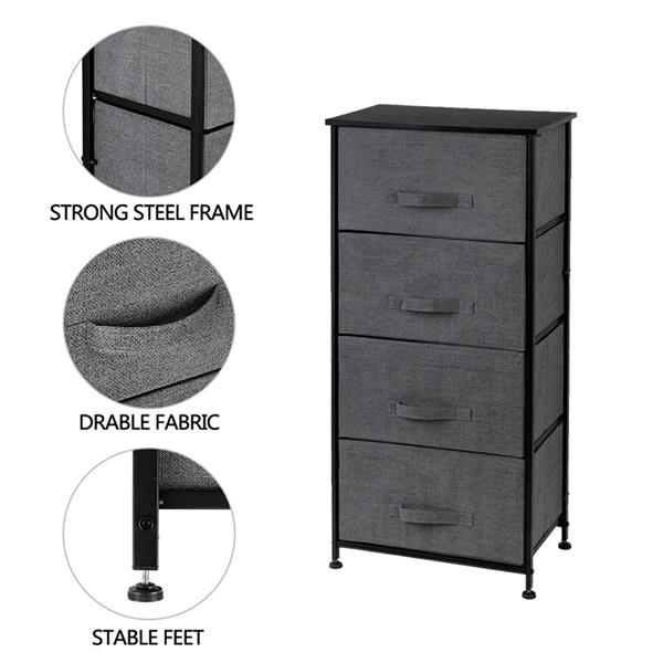 4-Tier Dresser Tower, Fabric Drawer Organizer With 4 Easy Pull Drawers With Metal Frame,Wooden Tabletop For Living Room, Closet, Grey