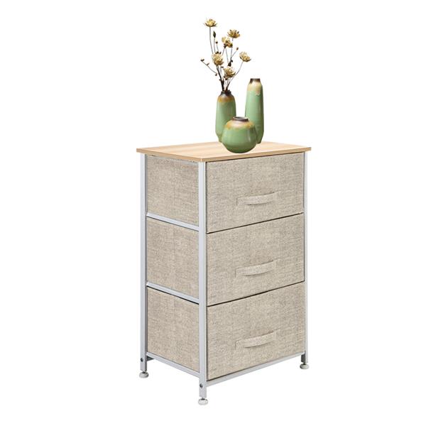 3-Tier Dresser Drawer, Storage Unit with 3 Easy Pull Fabric Drawers and Metal Frame, Wooden Tabletop, for Closets, Nursery, Dorm Room, Hallway, Grey