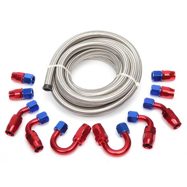 10AN 16-Foot Universal Silver Fuel Pipe   10 Red and Blue Connectors