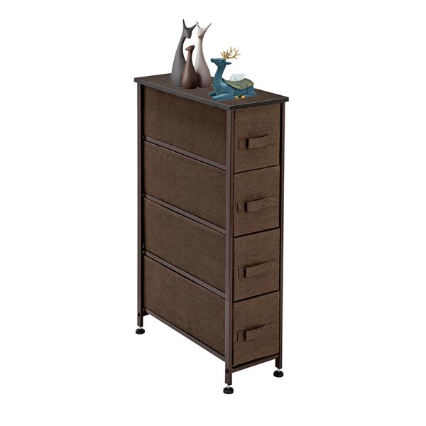 Narrow Dresser, Vertical Storage Unit With 4 Fabric Drawers, Metal Frame, Slim Storage Tower, 7.9" Width, For Living Room, Kitchen, Small Space, Gap, Brown