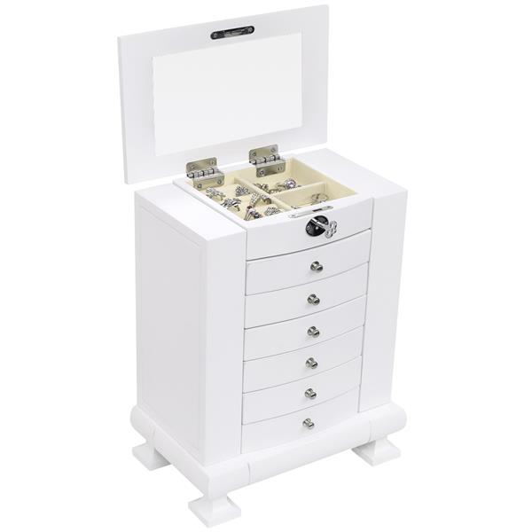 Handcrafted Wooden Jewelry Box Organizer Wood 7 Layers Case with 6 Drawers-White
