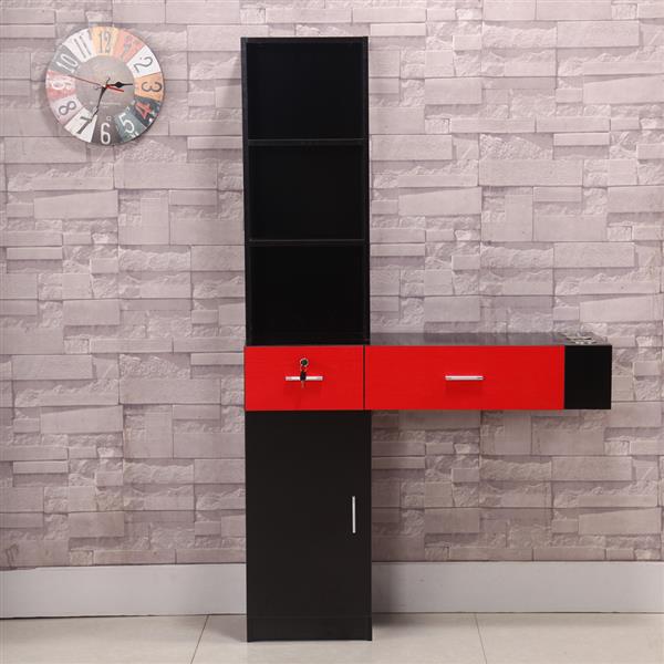 Wall Mount Beauty Salon Spa Mirrors Station Hair Styling Station Desk Black & Red