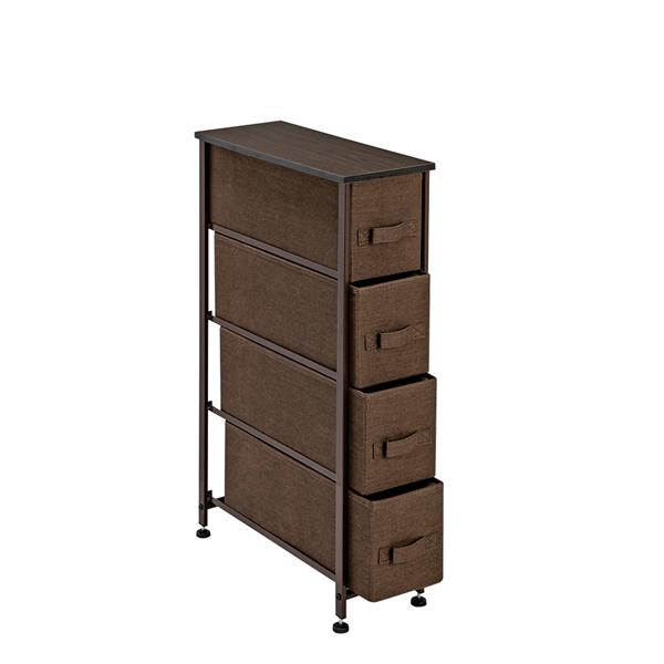 Narrow Dresser, Vertical Storage Unit With 4 Fabric Drawers, Metal Frame, Slim Storage Tower, 7.9" Width, For Living Room, Kitchen, Small Space, Gap, Brown