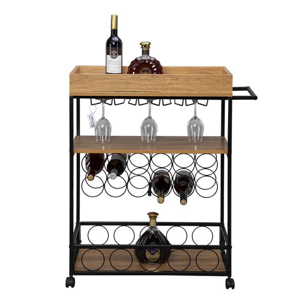 Industrial Wine Rack Cart Kitchen Rolling Storage Bar Wood Table Serving Trolley